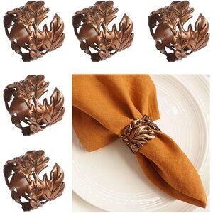 Leaf Shape Napkin Rings Set of 6, Bronze Napkin Rings Metal Napkin Ring Holders